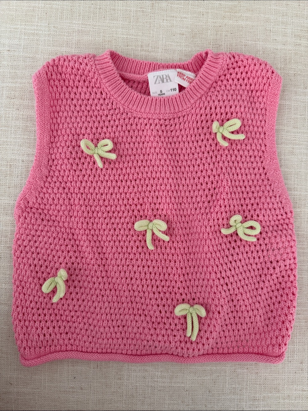 ZARA kids Pink Knit Bow Appliqué Sleeveless knit top size 5 years